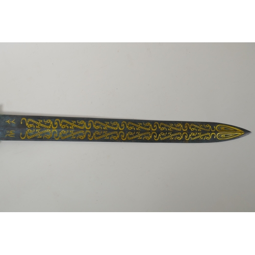 118 - An archaic style Chinese bronze short sword with stylised dragon decoration, 63cm long