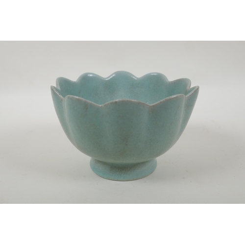 120 - A Chinese Ru ware style petal shaped bowl, 16cm diameter