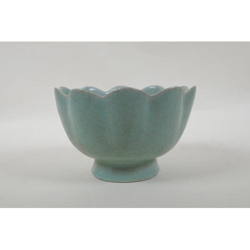 120 - A Chinese Ru ware style petal shaped bowl, 16cm diameter