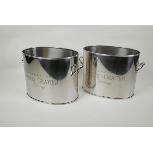 129 - A pair of chromed metal Champagne coolers with two handles  and bearing an Alfred Gratien desig... 