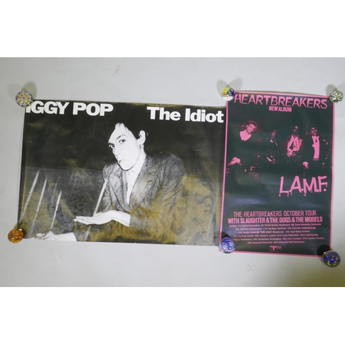 137 - A vintage 'Iggy Pop - The Idiot' music poster, and a 'Heartbreakers L.A.M.F.' album launch poster, 9... 