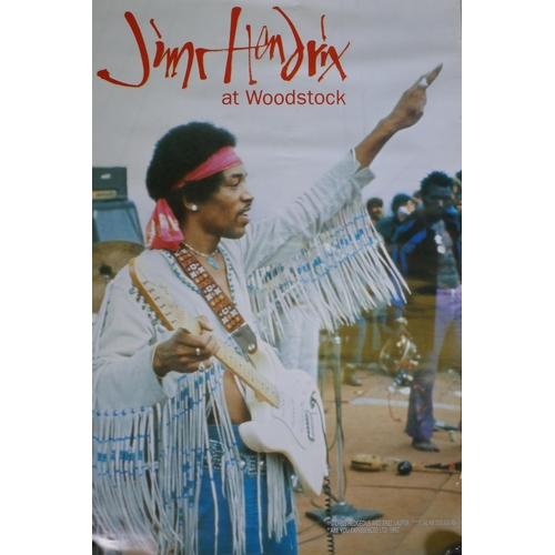 138 - A vintage 'Jimi Hendrix at Woodstock' film poster and a poster of Mark Bolan, largest 68 x 104cm