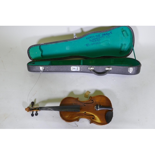 153 - A violin in case, AF repaired