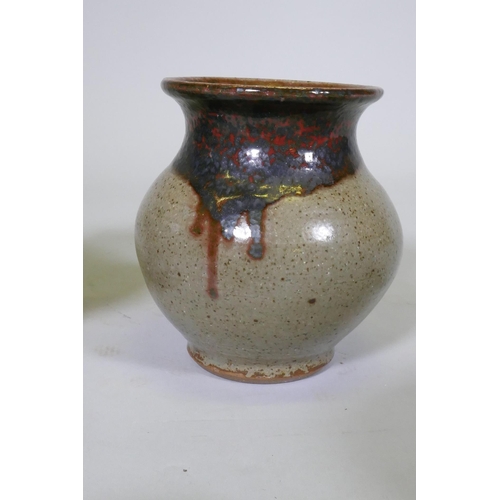 17 - A studio pottery bowl with oak leaf border and three vases, signed Pam Williams, and a ceramic dish,... 