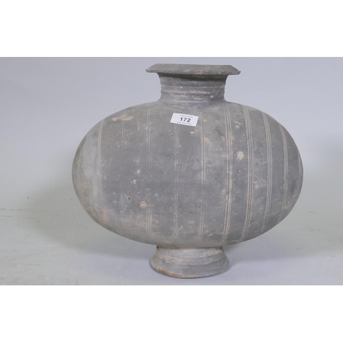 172 - A Chinese ceramic vessel with inscribed decoration, 37cm wide, 34cm high