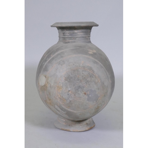 172 - A Chinese ceramic vessel with inscribed decoration, 37cm wide, 34cm high