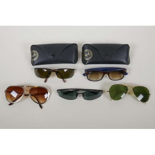 178 - A pair of Ray Ban New Wayfarer sunglasses, RB2132 74/51, a pair of Ray Ban top Bar RB3186 014/73, an... 