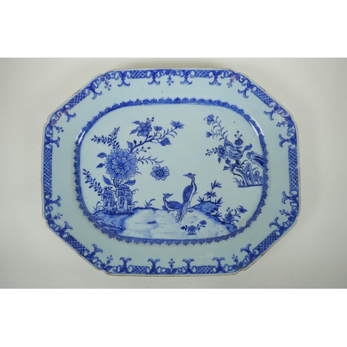 18 - A C19th Chinese blue and white porcelain export ware serving plate, decorated with asiatic birds and... 