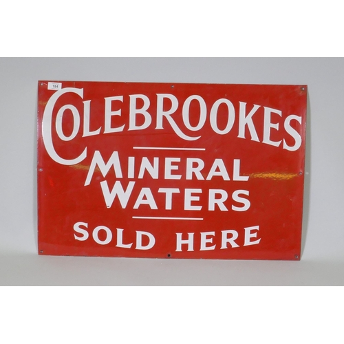 184 - A vintage enamelled metal sign for Colebrokes Mineral Waters, 51 x 77cm