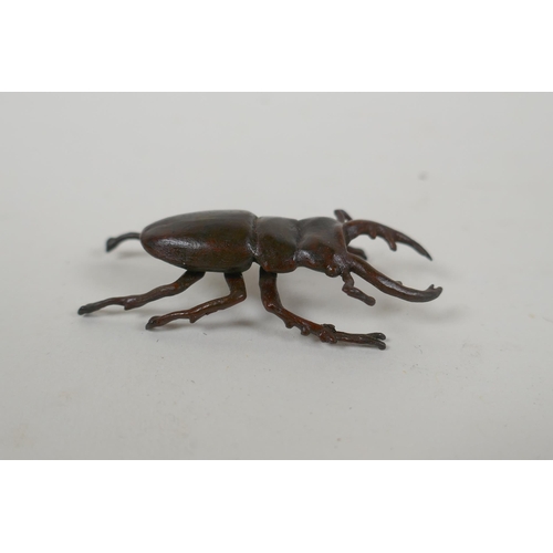 189 - A Japanese style bronze okimono stag beetle, 5cm long