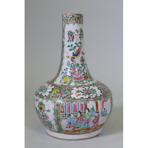 2 - A C19th Cantonese famille verte bottle shaped vase, 34cm high