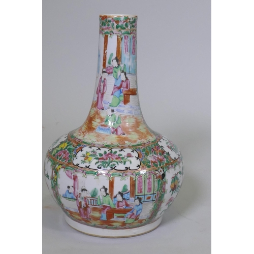 2 - A C19th Cantonese famille verte bottle shaped vase, 34cm high