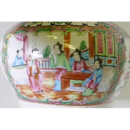 2 - A C19th Cantonese famille verte bottle shaped vase, 34cm high