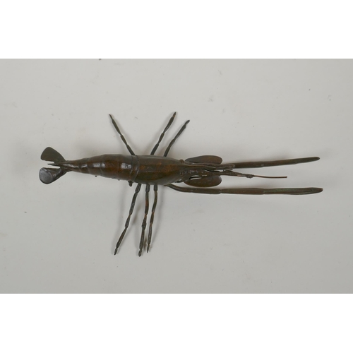 205 - A Japanese style bronze okimono cray fish, 14cm long