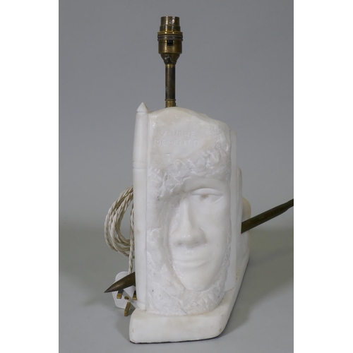 206 - A carved marble table lamp, with bronze mounts, inscribed 'Vivere Memento', 40cm high