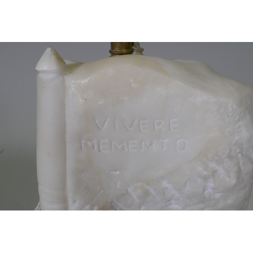 206 - A carved marble table lamp, with bronze mounts, inscribed 'Vivere Memento', 40cm high