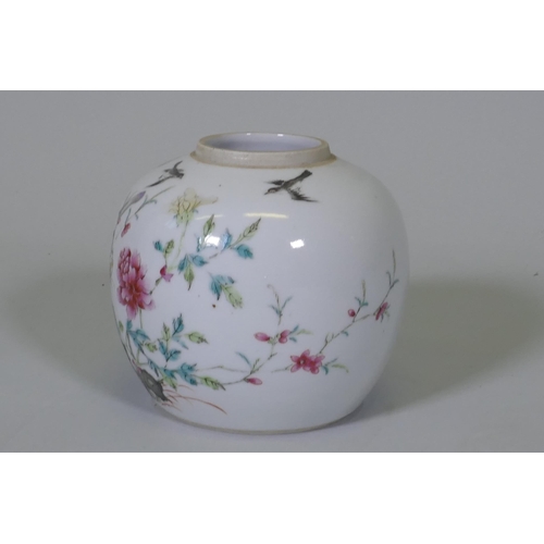 207 - An antique Chinese famille verte storage jar, with enamel painted decoration of a rock garden, and c... 