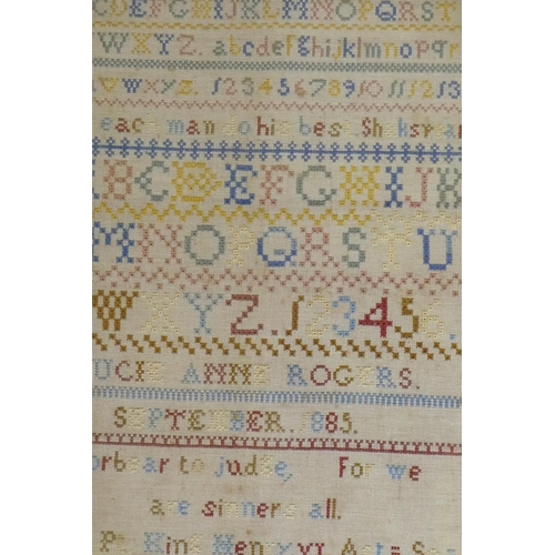 223 - Four samplers, Elizabeth Harries, 9 years old, 1804, 28 x 41cm, Lucie Anne Rogers, 1885, and two lat... 