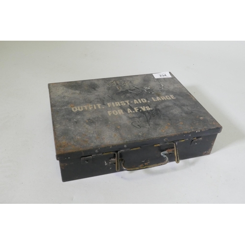 234 - A WWII Vehicle first aid box, marked 3.45 with crow's foot, outfit, first-aid, large for AFVs, 27 x ... 