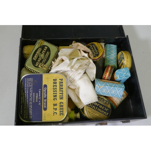 234 - A WWII Vehicle first aid box, marked 3.45 with crow's foot, outfit, first-aid, large for AFVs, 27 x ... 