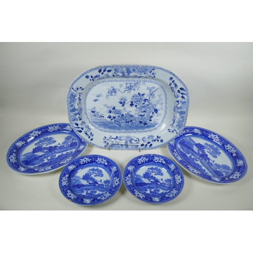 244 - A pair of Wedgwood blue and white 'Fallow Deer' transfer printed bowls and a pair of matching oval d... 