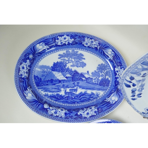 244 - A pair of Wedgwood blue and white 'Fallow Deer' transfer printed bowls and a pair of matching oval d... 