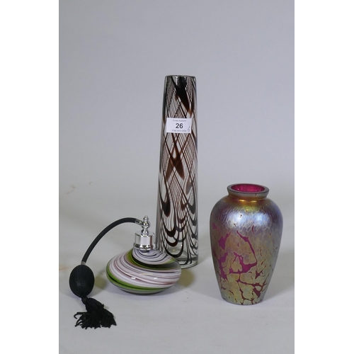 26 - Royal Brierley studio glass vase, a swirled glass atomiser and a vase, 29cm high