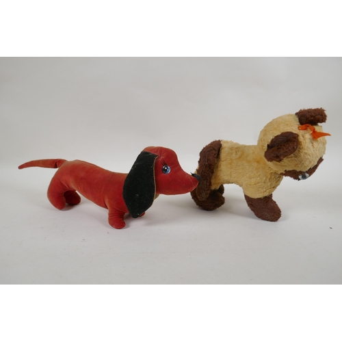 294 - A vintage Merrythought plush brown point Siamese cat, and a velvet toy Dachshund, possibly Merrythou... 