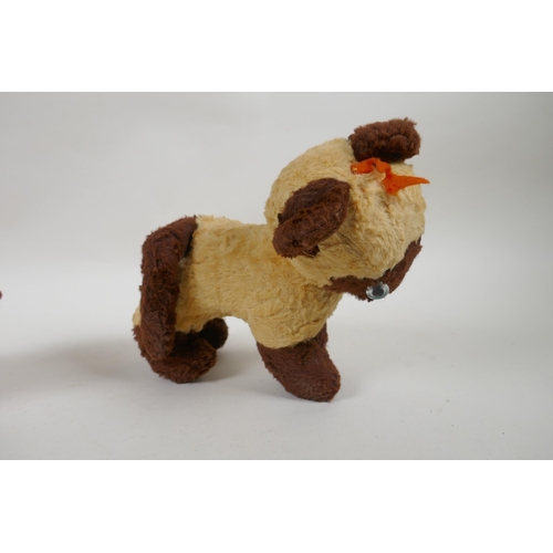 294 - A vintage Merrythought plush brown point Siamese cat, and a velvet toy Dachshund, possibly Merrythou... 