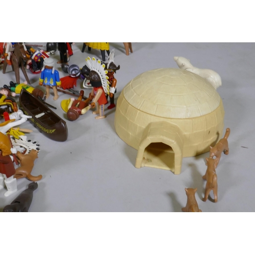 40 - Playmobil figures, American civil war troops, knights in armour, police, Native Americans, an igloo ... 