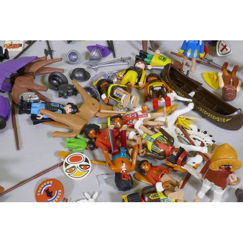 40 - Playmobil figures, American civil war troops, knights in armour, police, Native Americans, an igloo ... 