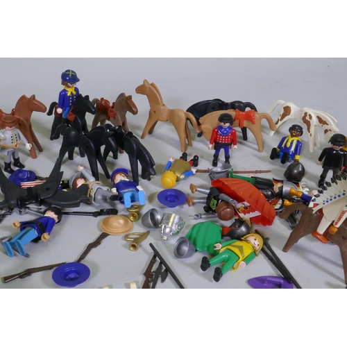 40 - Playmobil figures, American civil war troops, knights in armour, police, Native Americans, an igloo ... 