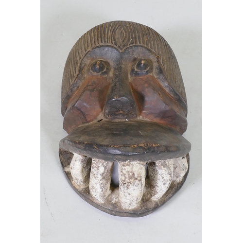 49 - An African tribal carved and painted wood mask in the form of a monkey, 30cm long