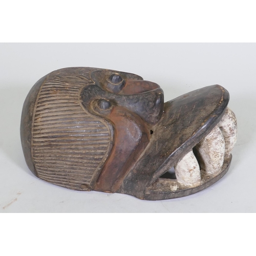 49 - An African tribal carved and painted wood mask in the form of a monkey, 30cm long