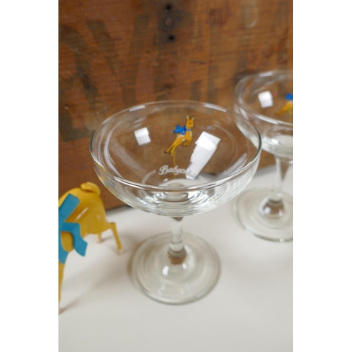 53 - A collection of 30 vintage Babycham glasses, including six in original display box, a plastic Babych... 