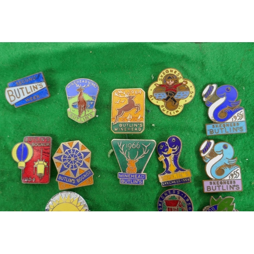 6 - Twenty 1950s and 60s vintage Butlins enamel pins/badges, including Bognor Regis, Clacton on Sea, Ire... 