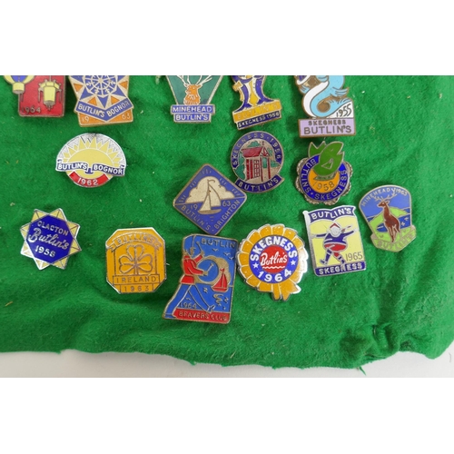 6 - Twenty 1950s and 60s vintage Butlins enamel pins/badges, including Bognor Regis, Clacton on Sea, Ire... 