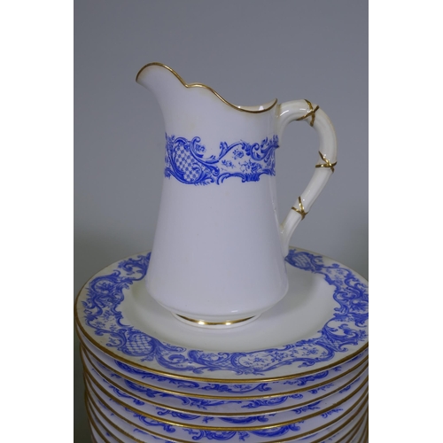 60 - A Royal Worcester twelve place porcelain tea set with blue transfer and gilt decoration, pattern no.... 