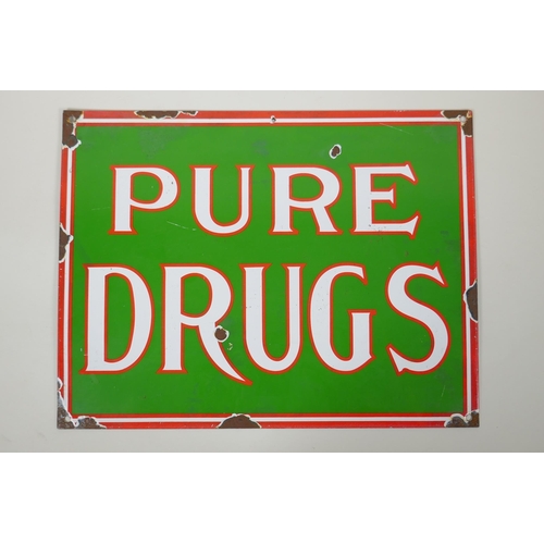 61 - A vintage style 'Pure Drugs' enamel sign, 38 x 29cm