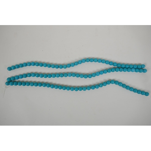 610 - Three strings of turquoise beads, 42cm long