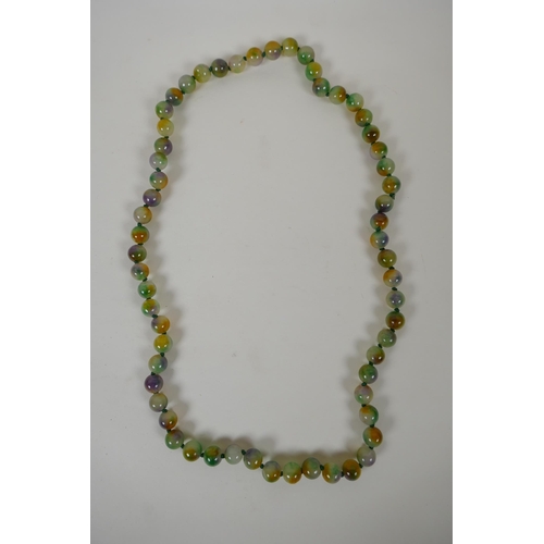 614 - A multi colour jade bead necklace, 78cm long