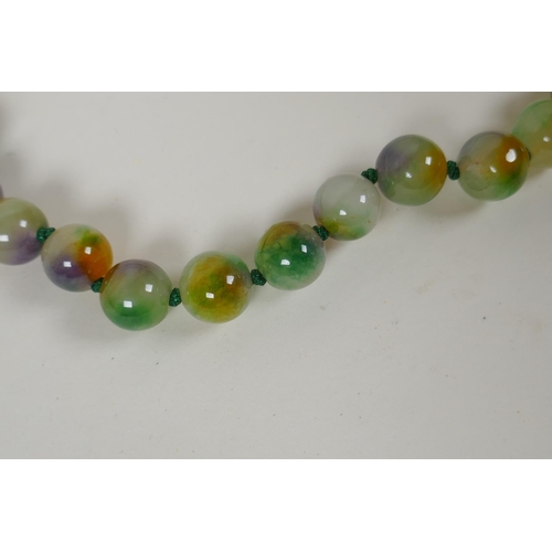 614 - A multi colour jade bead necklace, 78cm long