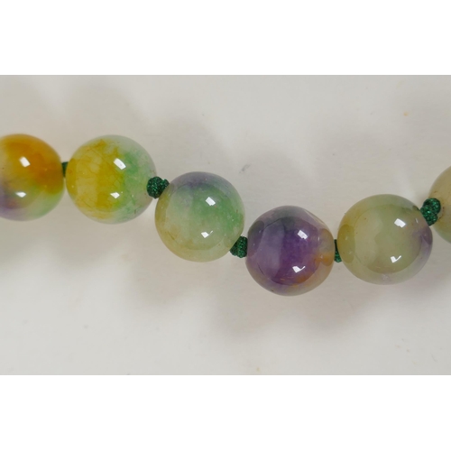 614 - A multi colour jade bead necklace, 78cm long