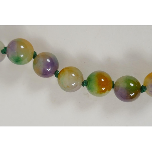 614 - A multi colour jade bead necklace, 78cm long