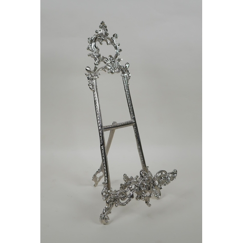 620 - A silvered metal decorative easel, 40cm high