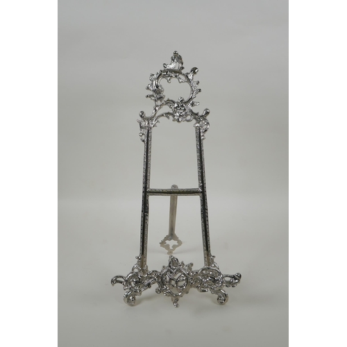 620 - A silvered metal decorative easel, 40cm high