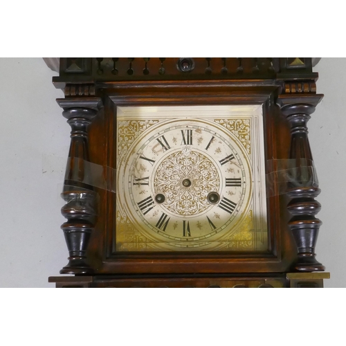 646 - A late C19th/early C20th Black Forest wall clock, the Junghans movement striking on a gong, case AF,... 