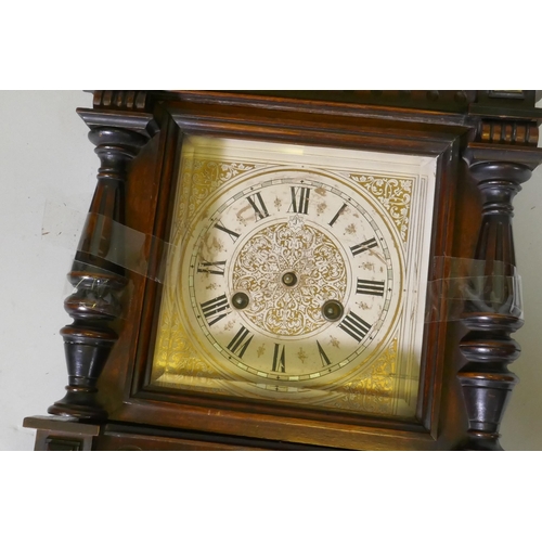 646 - A late C19th/early C20th Black Forest wall clock, the Junghans movement striking on a gong, case AF,... 