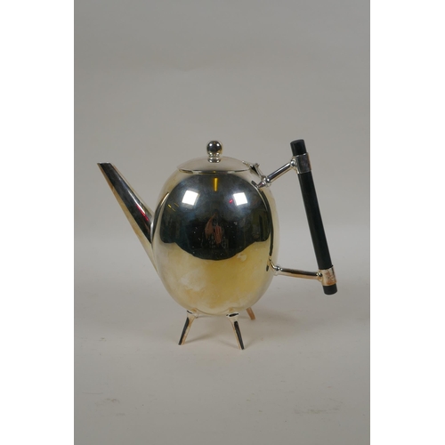 650 - A Christopher Dresser style silver plated teapot, 18cm high