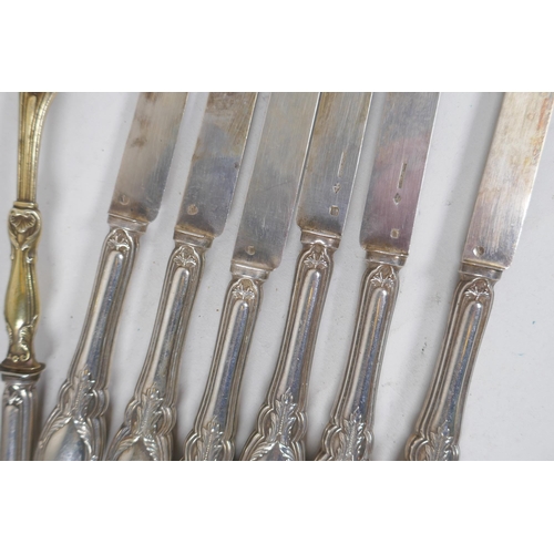 664 - Six French silver butter knives, marked Cosson Corby, and matching salad servers, 474g